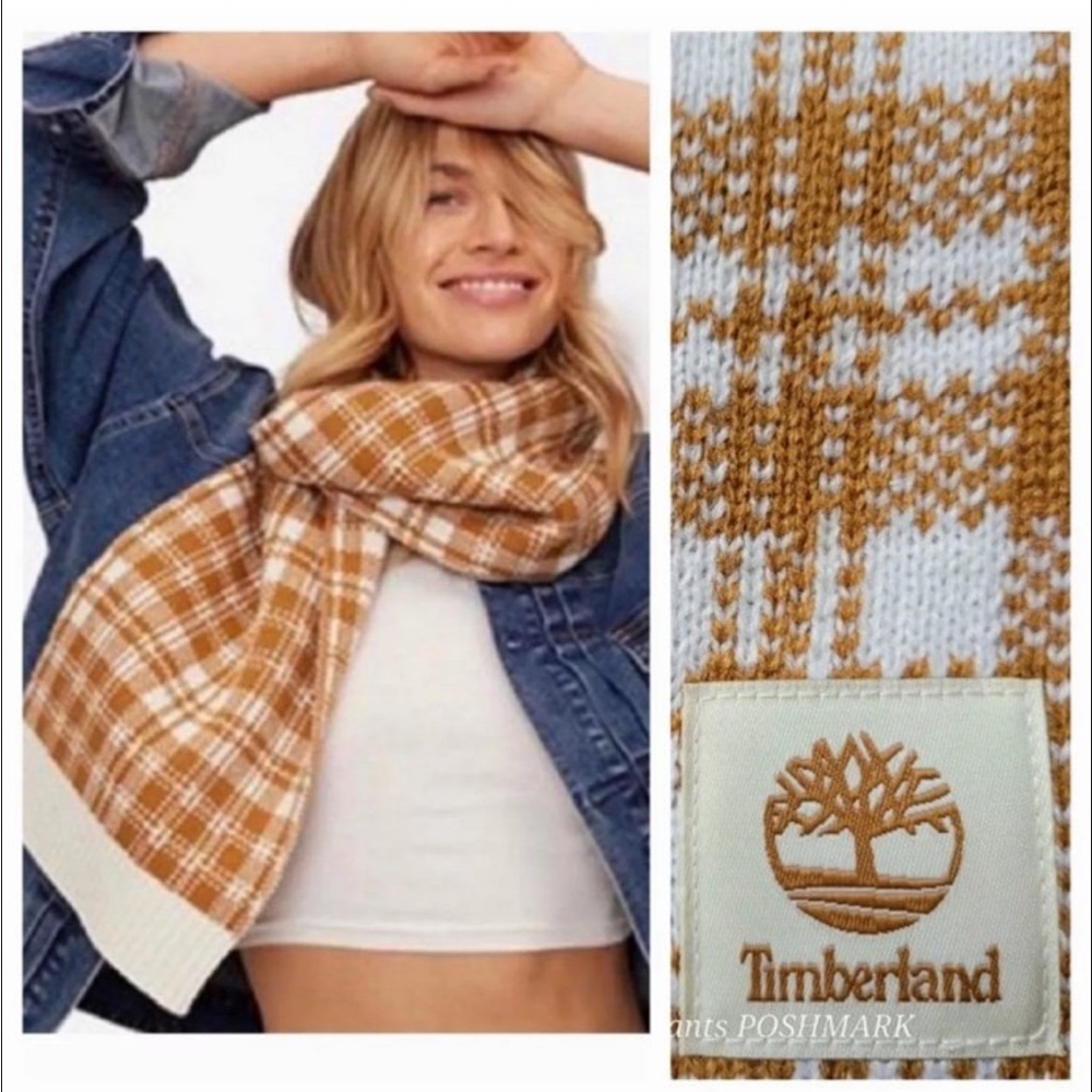 Timberland Tan and White Plaid Scarf